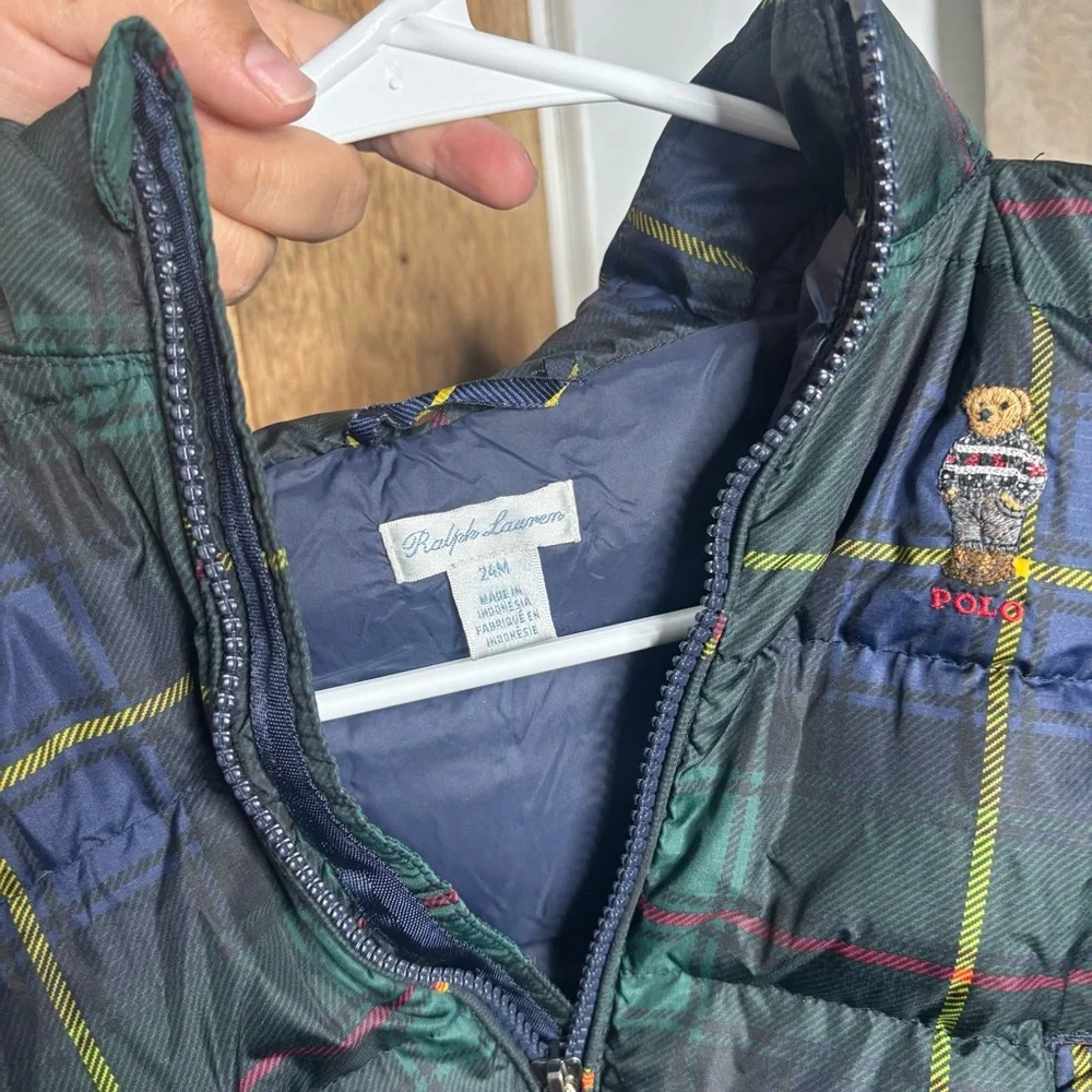 Ralph Lauren Green and Blue Plaid Kids Puffer Jacket size 24 M